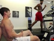 Preview 2 of Buff Gym Stud Kylan Gets Fucked on the Treadmill by Hot Gay Stud Colby Chambers RAW