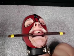 Face Domination & Humiliation - Sexy latex sub enjoys nose hooks, tongue clamps & mouth fingering