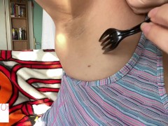 At the desk showing armpits - glimpseofme