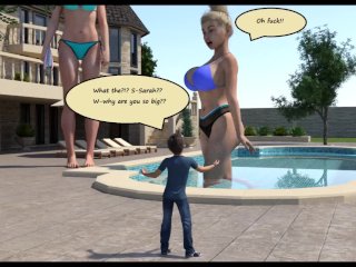giantess growth, animation, cartoon, size difference