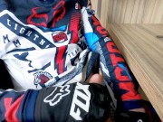 Preview 1 of Blond Boy wanking in FOX MX gear and cum on his body