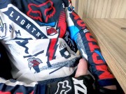 Preview 2 of Blond Boy wanking in FOX MX gear and cum on his body