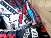 Preview 4 of Blond Boy wanking in FOX MX gear and cum on his body