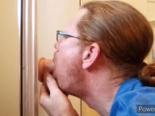 Blowing dildo in bathroom