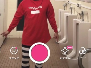 Trap Femboy Cumshot Masturbation Japanese Crossdresser  cosplayer Cute Shemale Voyeur Restroom