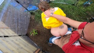 gardener fucked his boss in the outdoor greenhouse on a rainy day / Dom and Pat