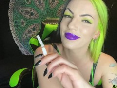 Sensual smoking goddess ashtray POV