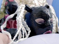 Miss Maskerade - SAFP collab - Looner sex balloon fantasy in full rubber gas mask and latex catsuit