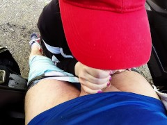 Her leggings lead to a blowjob in the woods after a run, i cum on her stuck butt