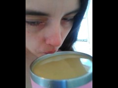 Naked Nudist Crazy White Girl Onlyfans Only FANS ManyVids Cam Slut Drinks Morning Coffee Lunatic