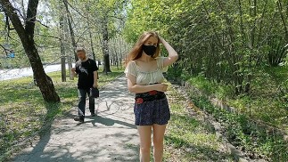Hot teen walks without panties and flashes tits and bare butt to strangers