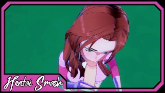 POV чертовски Atom Ева на крыше, чертовски ее собачий стиль против забора. Непобедимый Хентай.