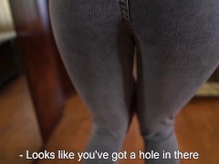 Video Fucked Hottie Through Hole in New Jeans and Cum in Mouth