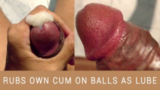 Esfregue seu próprio esperma nas bolas e goze pela segunda vez