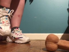 (BLOOPER!) Cruel Teen Girl in Sneakers Tortures A Poor Cock With Her FEET!