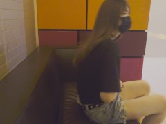 伪娘 穿超短裤在一楼大厅露出自慰，冲到一半把衣服都脱光（QAQ肚子肥肥的 - Screenshot 9 of 16 - Crossdresser