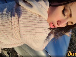 cute schoolgirl in a jacket gets fucked hard and gives_a good blowjob to get_a lot of cum on