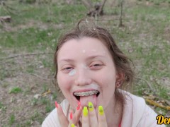 Facial compilation Cute schoolgirl's face filled with lots of warm cum Girlfriend Cum hair