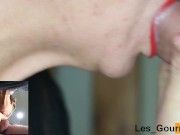 Preview 6 of MILF Sucks Big Cock that Unloads down her Throat, Close up and Plays with Cum