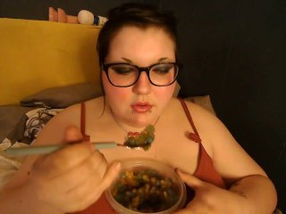 eating, solo female, chubby, watch while stoned