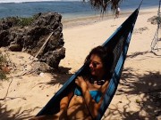 Preview 1 of Pussy Show at Surfers Beach # Butt Plug flashing in Hammock