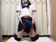 Preview 1 of 制服コスでイっても止めない連続絶頂電マオナニー Vibrator masturbation orgasm with Japanese cosplay. Selfie
