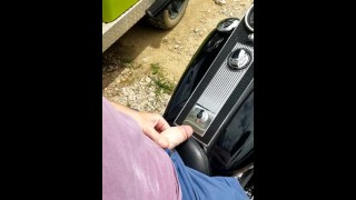 Playing with dick on parked motorcycle 