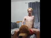 Preview 4 of Skinny lad rides the hell out of his teddy bear asmr