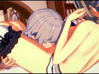 Isuzu Sento and Muse lick each other's pussies on the_bed - Amagi_Brilliant Park Hentai.