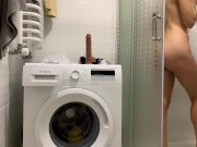 Preview 1 of YOUNG BEAUTY TRAINS HER SWEET PUSSY WITH A DILDO. Masturbating and cumming in the shower