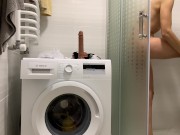 Preview 2 of YOUNG BEAUTY TRAINS HER SWEET PUSSY WITH A DILDO. Masturbating and cumming in the shower