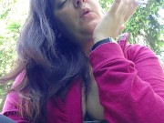 Preview 4 of We smoke a cigarette together in a public garden while I show you my big boobs