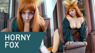 Horny Fox suce une énorme bite avec impatience! Cosplay, 4K!