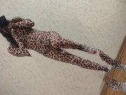 Preview 2 of Little Pony Sissy Wore Animal Suit of Leopard and Dancing Showing Her Sexy Body