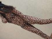 Preview 5 of Little Pony Sissy Wore Animal Suit of Leopard and Dancing Showing Her Sexy Body