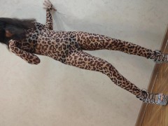 Little Pony Sissy Wore Animal Suit of Leopard and Dancing Showing Her Sexy Body