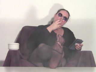 Ignore Nylon Feet and Smoking Fetish - Amateur BBW Milf Shows Her Nylonfeet and SmokeA Cigarette