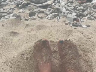 solo female, painted toes, sand, foot fetisn