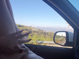 Risky Puplic Squirt in Car Window