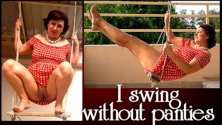 Slut Swings And Displays Her Perfect Pussy As A Cute Housewife Has Fun Without Panties On The Swing