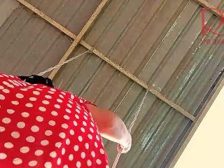 Cute housewife has fun without panties on the swing Slut swings and_shows her perfect pussy_3