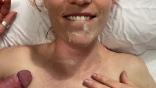 Super Fan Cums Giant Load On My Face and Tits!