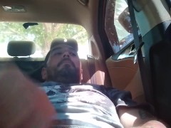 Day time public, risky car masterbation, cock stroke session with people walking by