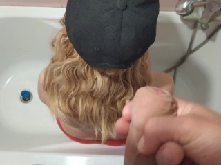 Cumshot ON BLONDE'S HAIR