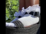Frilly socks and wedge sandals OUTSIDE