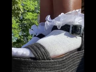 public feet, ruffle socks, ebony foot fetish, bbw
