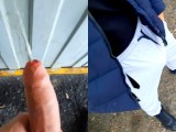 Guy in sweatpants PISSING at a bus STOP