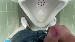 Public toilet - little penis cums into urinal