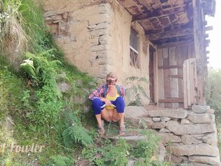 Shamless girl pissed over the porch of the house with a powerful urine jet - Angel Fowler 