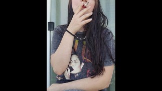 Ally Lust smoking in public, flash at the end.